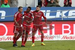 1. Bundesliga - Fußball - FC Ingolstadt 04 - RB Leipzig - Tor Treffer Jubel durch Roger de Oliveira Bernardo (8, FCI) mit Darío Lezcano (11, FCI)  Anthony Jung (3, FCI)