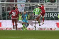 1. BL - Saison 2016/2017 - FC Ingolstadt 04 - VFL Wolfsburg - Moritz Hartmann (#9 FCI) mit einem Kopfball - Yannick Gerhardt (13 Wolfsburg)  - Foto: Meyer Jürgen