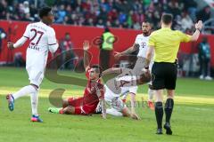 1. BL - Saison 2016/2017 - FC Ingolstadt 04 - FC Bayern München - Lezcano Farina,Dario (#37 FCI) wird gefoult - Xabi Alonso #14 FC Bayern München - Foto: Meyer Jürgen