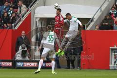 1. BL - Saison 2016/2017 - FC Ingolstadt 04 - SV Werder Bremen - Mathew Leckie (#7 FCI) beim Kopfball - Gebre Selassie #23 Bremen - Foto: Meyer Jürgen