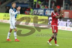 1. BL - Saison 2016/2017 - FC Ingolstadt 04 - FC Augsburg - Roger de Oliveira Bernardo (#8 FCI) - Martin Hansen Torwart(#35 FCI) bedanken sich bei den Fans - Foto: Meyer Jürgen