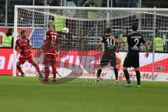 1. BL - Saison 2016/2017 - FC Ingolstadt 04 - FC Augsburg - De 0:1 Treffer von Augsburg - Marvin Matip (#34 FCI) - Lezano Farina,Dario (#37 FCI) - Sonny Kittel (#21 FCI) - Martin Hansen Torwart(#35 FCI) - Foto: Meyer Jürgen