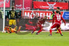 1. BL - Saison 2016/2017 - FC Ingolstadt 04 - Borussia Dortmund - Lezano Farina,Dario (#37 FCI) mit dem 3:1 Führungstreffer - jubel - Pascal Groß (#10 FCI) - Foto: Meyer Jürgen