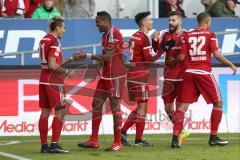 1. Bundesliga - Fußball - FC Ingolstadt 04 - RB Leipzig - Tor Jubel 1:0 Roger de Oliveira Bernardo (8, FCI) Darío Lezcano (11, FCI) Alfredo Morales (6, FCI)  Anthony Jung (3, FCI)