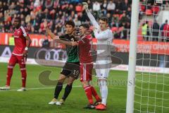 1. BL - Saison 2016/2017 - FC Ingolstadt 04 - FC Augsburg - Zweikampf im Fünfmeterraum - Pascal Groß (#10 FCI) -  Koo Ja-Cheol #19 Augsburg - Martin Hansen (#35 FCI) - Foto: Meyer Jürgen