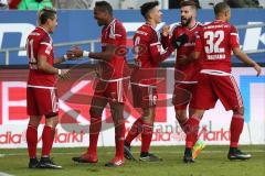 1. Bundesliga - Fußball - FC Ingolstadt 04 - RB Leipzig - Tor Treffer Jubel durch Roger de Oliveira Bernardo (8, FCI) mit Darío Lezcano (11, FCI) Marcel Tisserand (32, FCI) Anthony Jung (3, FCI)