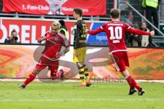 1. BL - Saison 2016/2017 - FC Ingolstadt 04 - Borussia Dortmund - Lezano Farina,Dario (#37 FCI) mit dem 3:1 Führungstreffer - jubel - Pascal Groß (#10 FCI) - Foto: Meyer Jürgen