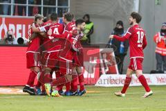 1. BL - Saison 2016/2017 - FC Ingolstadt 04 - Hamburger SV - Almog Cohen (#36 FCI) trifft zum 3:0 Führungstreffer per Elfmeter - Jubel - Romain Brègerie (#18 FCI) - Marvin Matip (#34 FCI) - Lezcano Farina,Dario (#37 FCI) - Foto: Meyer Jürgen