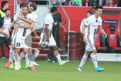 1. BL - Saison 2016/2017 - FC Ingolstadt 04 - SV Darmstadt - Markus Suttner (#29 FCI) - trifft zum 3:2 Führungstreffer  - jubel - Romain Brègerie (#18 FCI) - Mathew Leckie (#7 FCI) - Alfredo Morales (#6 FCI) - Foto: Meyer Jürgen