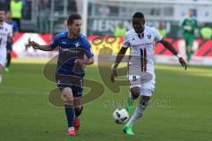 1. BL - Saison 2016/2017 - FC Ingolstadt 04 - SV Darmstadt - Roger de Oliveira Bernardo (#8 FCI) - Sirigu Sandro Darmstadt blau - Foto: Meyer Jürgen