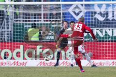 1. BL - Saison 2016/2017 - FC Ingolstadt 04 - Hamburger SV - Florent Hadergjonaj (#33 FCI) mit einem Schuss auf das Tor - Mavraj Mergim weiss #13 Hamburg - Foto: Meyer Jürgen