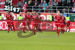 1. BL - Saison 2016/2017 - FC Ingolstadt 04 - RB-Leipzig - Roger de Oliveira Bernardo (#8 FCI) beim Kopfball zum 1:0 Treffer - Tor - Jubel - Marvin Matip (#34 FCI) - Florent Hadergjonaj (#33 FCI) - Mathew Leckie (#7 FCI) - Almog Cohen (#36 FCI) - Anthony 