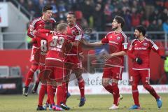 1. BL - Saison 2016/2017 - FC Ingolstadt 04 - HSV - Sipieltag: 18 - Markus Suttner (#29 FCI) mit dem 2:0 mit Roger de Oliveira Bernardo (#8 FCI) Florent Hardergjonaj (#33 FCI) Pascal Groß (#10 FCI) Marvin Matip (#34 FCI)Romain Brègerie (#18 FCI) Almog Coh