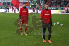 1. BL - Saison 2016/2017 - FC Ingolstadt 04 - RB-Leipzig - Moritz Hartmann (#9 FCI) - Anthony Jung (#3 FCI) - nach dem warm machen - Foto: Meyer Jürgen