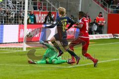 1. BL - Saison 2016/2017 - FC Ingolstadt 04 - RB-Leipzig - Martin Hansen Torwart(#35 FCI) pariert - hält einen Schuss von Emil Forsberg(#10 Leipzig) - Roger de Oliveira Bernardo (#8 FCI) - Foto: Meyer Jürgen