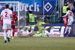 1. BL - Saison 2016/2017 - FC Ingolstadt 04 - Hamburger SV - Martin Hansen Torwart(#35 FCI) wehrt einen Schuss ab - Markus Suttner (#29 FCI) - Jatta Bakery #28 weiss Hamburg - Foto: Meyer Jürgen