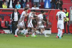 1. BL - Saison 2016/2017 - FC Ingolstadt 04 - SV Darmstadt - Markus Suttner (#29 FCI) - trifft zum 3:2 Führungstreffer  - jubel - Romain Brègerie (#18 FCI) - Mathew Leckie (#7 FCI) - Alfredo Morales (#6 FCI) - Foto: Meyer Jürgen