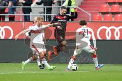 1. Bundesliga - Testspiel - Fußball - FC Ingolstadt 04 - VfB Stuttgart - Bedrängnis mitte Anthony Jung (3, FCI) links Mart Ristl (VfB) Tobias Werner (VfB) Benjamin Pavard (VfB)