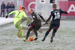 1. BL - Saison 2016/2017 - FC Ingolstadt 04 - 1.FC Heidenheim - Testspiel - Vorbereitungsspiel - Tobias Levels (#28 FCI) - Lukas Hinterseer (#16 FCI) - Schnatterer Marc (gelb Heidenheim) - Foto: Meyer Jürgen