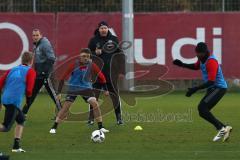 1. Bundesliga - Fußball - FC Ingolstadt 04 - 1. Training mit neuem Trainer - Cheftrainer Maik Walpurgis (FCI) - mitte Cheftrainer Maik Walpurgis (FCI) erklärt laut Spielzüge, Moritz Hartmann (9, FCI) Roger de Oliveira Bernardo (8, FCI) Maurice Multhaup (3