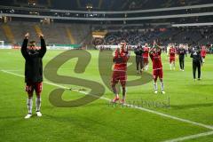 DFB - Pokalspiel - Eintracht Frankfurt - FC Ingolstadt 04 - Die Mannschaft bedankt sich bei den mitgereisten Fans - Stefan Lex (#14 FCI) - Max Christiansen (#19 FCI) - Almog Cohen (#36 FCI) - Foto: Meyer Jürgen