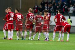 DFB - Pokalspiel - Eintracht Frankfurt - FC Ingolstadt 04 - Traurige Gesichter nach dem Elfmeter schiessen - Romain Brègerie (#18 FCI) - Max Christiansen (#19 FCI) - Markus Suttner (#29 FCI) - Tobias Levels (#28 FCI) - Almog Cohen (#36 FCI) - Anthony Jung