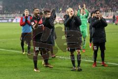 2. Bundesliga - 1. FC Union Berlin - FC Ingolstadt 04 - Spiel ist aus Sieg Jubel, Spieler bedanken sich bei den Fans Marvin Matip (34, FCI) Tobias Levels (3, FCI) Darío Lezcano (11, FCI) Stefan Lex (14, FCI) Torwart Örjan Haskjard Nyland (1, FCI)