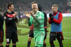 2. Bundesliga - 1. FC Union Berlin - FC Ingolstadt 04 - Spiel ist aus Sieg Jubel, Spieler bedanken sich bei den Fans Torwart Örjan Haskjard Nyland (1, FCI) Stefan Kutschke (20, FCI) Max Christiansen (5, FCI)