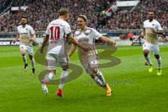 2. BL - Saison 2017/2018 - FC St. Pauli - FC Ingolstadt 04 - Sonny Kittel (#10 FCI) trfifft mit einem Freistoss das 0:1 Führungstor fur Ingolstadt - jubel - Thomas Pledl (#30 FCI) - Foto: Meyer Jürgen