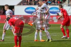 2. BL - Saison 2017/2018 - FC Heidenheim - FC Ingolstadt 04 - Almog Cohen (#8 FCI) trifft zum 1:0 Führungstreffer - jubel - Sonny Kittel (#10 FCI) - Moritz Hartmann (#9 FCI)  - Foto: Meyer Jürgen