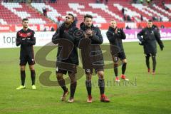 2. Bundesliga - 1. FC Kaiserslautern - FC Ingolstadt 04 - Die Spieler bedanken sich bei den mitgereisten Fans, Antonio Colak (7, FCI) Marvin Matip (34, FCI) Christian Träsch (28, FCI) Sonny Kittel (10, FCI) Alfredo Morales (6, FCI)