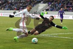 2. Bundesliga - Fußball - Erzgebirge Aue - FC Ingolstadt 04 - Torchance für Darío Lezcano (11, FCI) gegen Torwart Männel Martin (Aue 1)