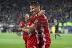 2. Bundesliga - Fußball - DSC Arminia Bielefeld - FC Ingolstadt 04 - Elfmeter Tor Stefan Kutschke (20, FCI) Jubel mit links Thomas Pledl (30, FCI)