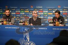 2. Bundesliga - Fußball - MSV Duisburg - FC Ingolstadt 04 - Pressekonferenz nach dem Spiel, Cheftrainer Stefan Leitl (FCI) und Cheftrainer Ilia Gruev (Duisburg) am Mikrofon