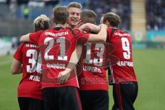 2. Bundesliga - Fußball - SV Darmstadt 98 - FC Ingolstadt 04 - Robert Leipertz (13, FCI) trifft zum 0:1 Führung Tor Jubel mit Moritz Hartmann (9, FCI) Tobias Schröck (21, FCI) Thomas Pledl (30, FCI) Hauke Wahl (25, FCI)