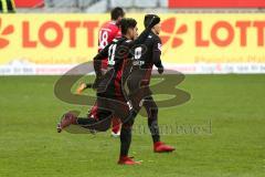 2. BL - Saison 2017/2018 - 1.FC Kaiserslautern - FC Ingolstadt 04 - Dario Lezcano (#11 FCI) mit dem Ausgleichstreffer zum 1:1 - Jubel - Alfredo Morales (#6 FCI) - Foto: Meyer Jürgen