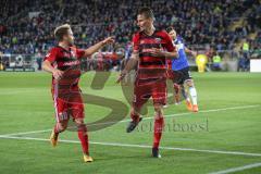 2. Bundesliga - Fußball - DSC Arminia Bielefeld - FC Ingolstadt 04 - Elfmeter Tor Stefan Kutschke (20, FCI) Jubel mit links Thomas Pledl (30, FCI)