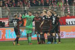 2. Bundesliga - 1. FC Union Berlin - FC Ingolstadt 04 - Spiel ist aus Sieg Jubel Alfredo Morales (6, FCI) Christian Träsch (28, FCI) Alfredo Morales (6, FCI) Marcel Gaus (19, FCI) Torwart Örjan Haskjard Nyland (1, FCI) Hauke Wahl (25, FCI) Thomas Pledl (3