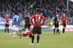 2. Bundesliga - Fußball - SV Darmstadt 98 - FC Ingolstadt 04 - Spiel ist aus, FCI enttäuscht 1:1 Remis Unentschieden, Stefan Lex (14, FCI) Moritz Hartmann (9, FCI) am Boden links Hauke Wahl (FCI 25) Marvin Matip (34, FCI)