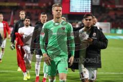 2. Bundesliga - Fußball - 1. FC Nürnberg - FC Ingolstadt 04 - Sieg 1:2 Jubel Team geht zur Fankurve Torwart Örjan Haskjard Nyland (1, FCI) Darío Lezcano (11, FCI)