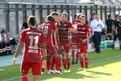 DFB Pokal - Fußball - TSV 1960 München - FC Ingolstadt 04 - Elfmeter Stefan Kutschke (20, FCI) Tor zum 1:2 Jubel mit Romain Brégerie (18, FCI) Hauke Wahl (25, FCI) Stefan Lex (14, FCI)