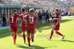 DFB Pokal - Fußball - TSV 1960 München - FC Ingolstadt 04 - Elfmeter Stefan Kutschke (20, FCI) Tor zum 1:2 Jubel mit Antonio Colak (7, FCI) Tobias Schröck (21, FCI) Romain Brégerie (18, FCI)