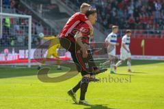 2. BL - Saison 2017/2018 - FC Ingolstadt 04 - Arminia Bielefeld - Stefan Kutschke (#20 FCI) mit dem Kopfball zum 1:0 Führungstreffer - jubel - Robert Leipertz (#13 FCI) - Foto: Meyer Jürgen