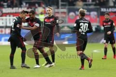 2. Bundesliga - Fußball - FC Ingolstadt 04 - SpVgg Greuther Fürth - Tor Jubel 2:0 Alfredo Morales (6, FCI) mit Marvin Matip (34, FCI) Tobias Schröck (21, FCI) Thomas Pledl (30, FCI)