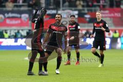 2. Bundesliga - Fußball - FC Ingolstadt 04 - SpVgg Greuther Fürth - Tor Jubel 2:0 Alfredo Morales (6, FCI) zeigt auf seine Nummer vor den Fans mit Marvin Matip (34, FCI) Tobias Schröck (21, FCI) Christian Träsch (28, FCI)