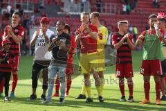 2. Bundesliga - Fußball - FC Ingolstadt 04 - 1. FC Kaiserslautern - Danke an die Fans Stefan Kutschke (20, FCI) Darío Lezcano (11, FCI) Paulo Otavio (4, FCI) Torwart Örjan Haskjard Nyland (1, FCI) Thomas Pledl (30, FCI)