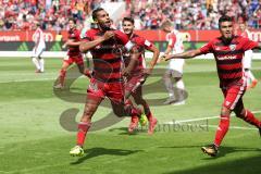 2. Bundesliga - Fußball - FC Ingolstadt 04 - SSV Jahn Regensburg - Marvin Matip (34, FCI) köpft zum Tor, 2:1 Jubel, Antonio Colak (7, FCI) Darío Lezcano (11, FCI)