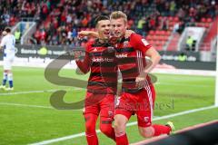 2. BL - Saison 2017/2018 - FC Ingolstadt 04 - MSV Duisburg - Hauke Wahl (#25 FCI) mit dem 1:1 Ausgleichstreffer - jubel - Alfredo Morales (#6 FCI) - Foto: Meyer Jürgen