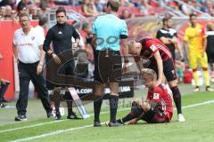 2. Bundesliga - Fußball - FC Ingolstadt 04 - 1. FC Union Berlin - 0:1 - rechts am Boden Sonny Kittel (10, FCI) Foul Cheftrainer Maik Walpurgis (FCI) und Torwarttrainer Martin Scharfer (FCI) beschweren sich lautstark