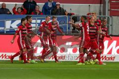 2. BL - Saison 2017/2018 - FC Ingolstadt 04 - MSV Duisburg - Hauke Wahl (#25 FCI) trifft zum 2:1 Führungstreffer - jubel  - Marvin Matip (#34 FCI) - Alfredo Morales (#6 FCI) - Almog Cohen (#8 FCI) - Dario Lezcano (#11 FCI) - Sonny Kittel (#10 FCI) - Foto: